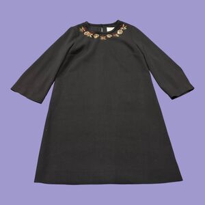 Kate Spade New York Shift Dress Womens 4 Black Embellished Neckline Back Zip